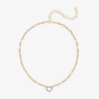 Bijoux Bar Delicates Two Tone Womens Glass Heart 16 Inch Pendant Necklace