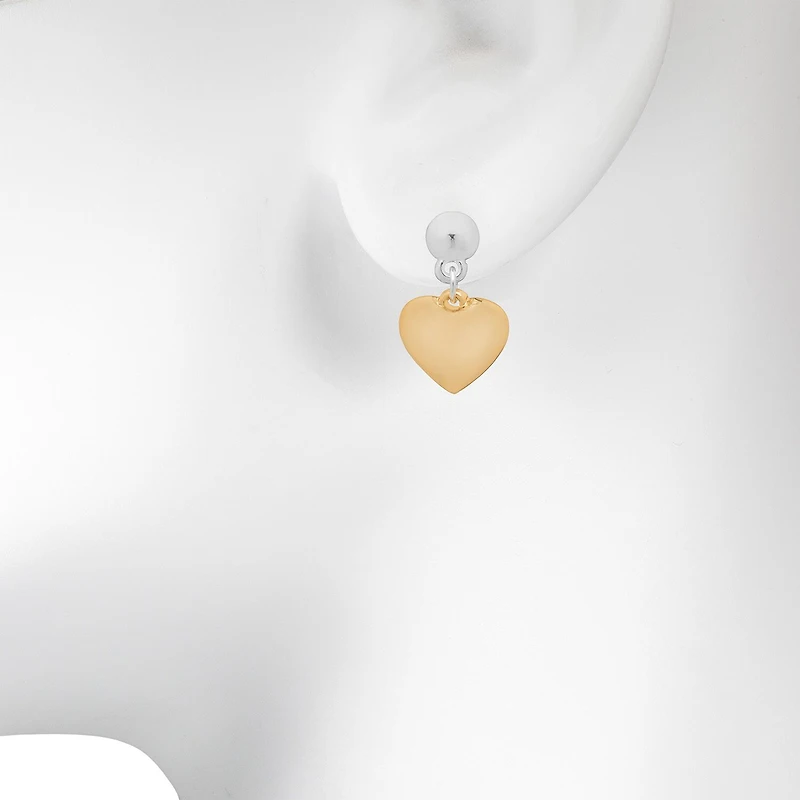 Bijoux Bar Delicates Two Tone Womens Heart Drop Earrings