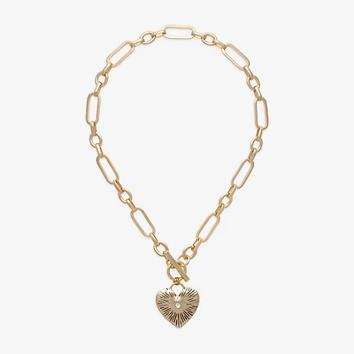 Bold Elements Gold Tone Womens Glass Heart 18 Inch Pendant Necklace