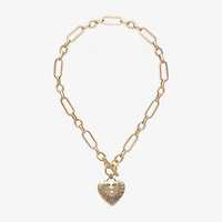 Bold Elements Gold Tone Womens Glass Heart 18 Inch Pendant Necklace