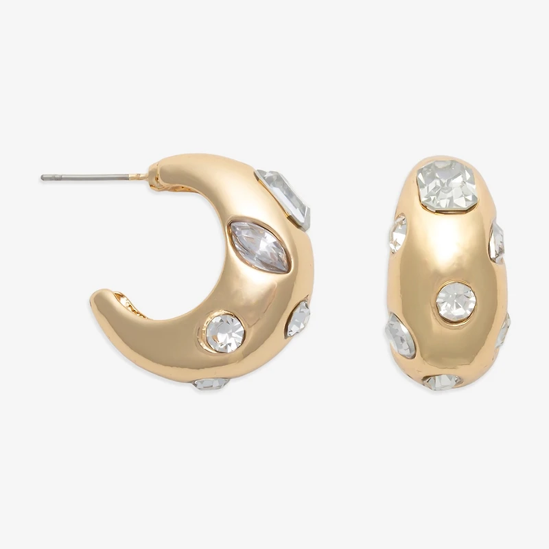 Bold Elements Gold Tone Womens Glass 25.1mm Hoop Earrings