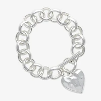Bold Elements Silver Tone Womens Heart Charm Bracelet