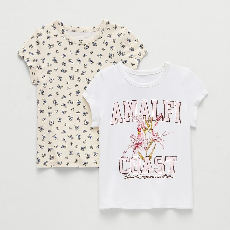 Grayson Little Toddler Girls Crew Neck Short Sleeve Relaxed Fit 2 Pack Graphic T-Shirt