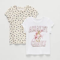 Grayson Little Toddler Girls Crew Neck Short Sleeve Relaxed Fit 2 Pack Graphic T-Shirt