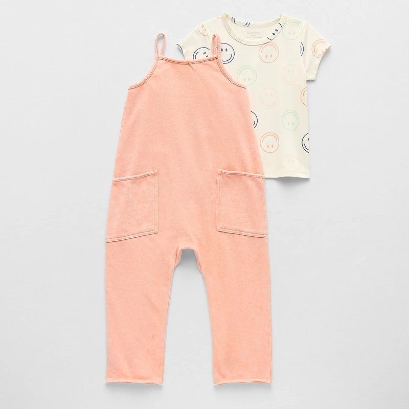 Grayson Little Toddler Girls Crew Neck Short Sleeve Romper Set