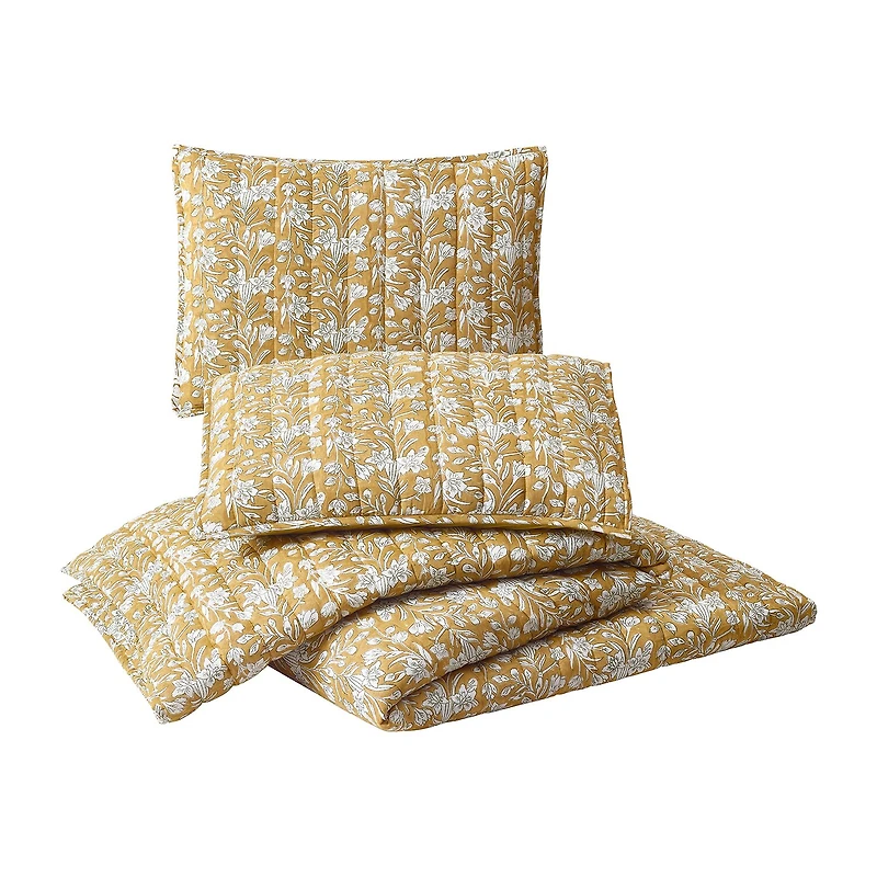 Laurel & Mayfair Sketched Floral Block Print 3-pc. Quilt Set