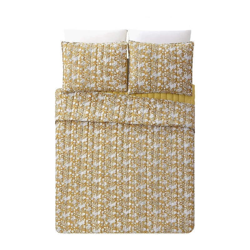 Laurel & Mayfair Sketched Floral Block Print 3-pc. Quilt Set
