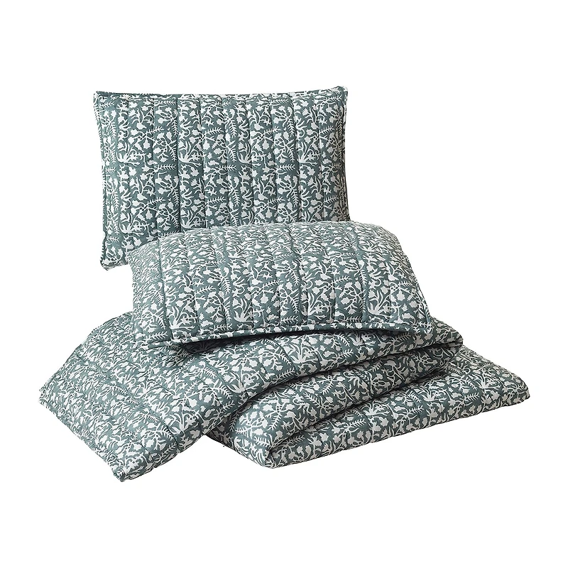 Laurel & Mayfair Floral Vine Block Print 3-pc. Floral Quilt Set