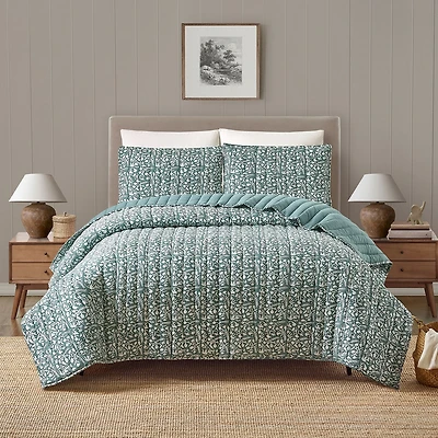 Laurel & Mayfair Floral Vine Block Print 3-pc. Floral Quilt Set