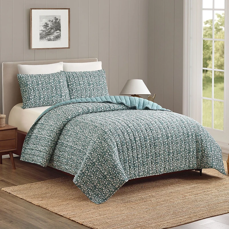Laurel & Mayfair Floral Vine Block Print 3-pc. Floral Quilt Set