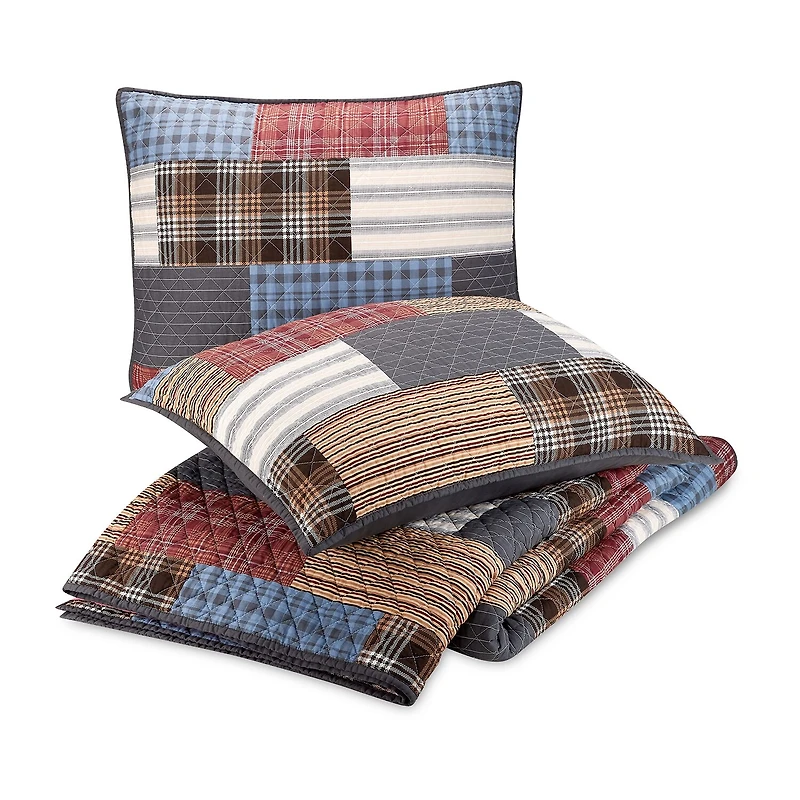 Modern Heirloom Cabin Patchwork 3-pc. Plaid Quilt Set