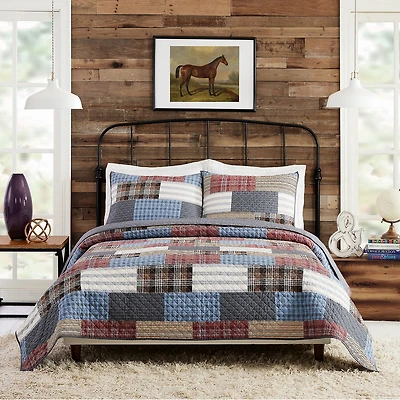 Modern Heirloom Cabin Patchwork 3-pc. Plaid Quilt Set