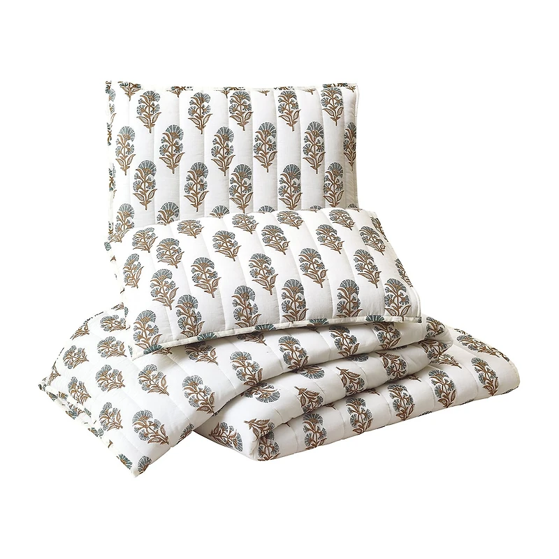 Laurel & Mayfair Mughal Flower Block Print\N 3-pc. Floral Quilt Set