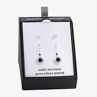 Sparkle Allure Womens Blue Crystal Square 2 Pair Earring Set