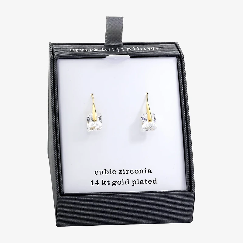 Sparkle Allure Womens Cubic Zirconia 14K Gold Over Brass Rectangular Drop Earrings