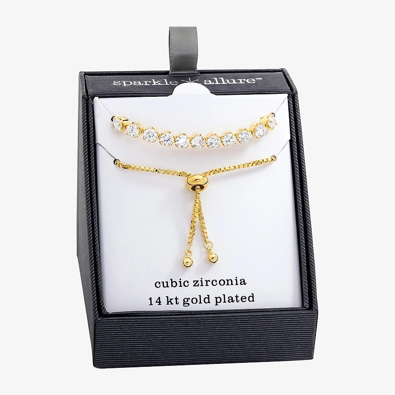 Sparkle Allure Womens Cubic Zirconia 14K Gold Over Brass Bolo Bracelet
