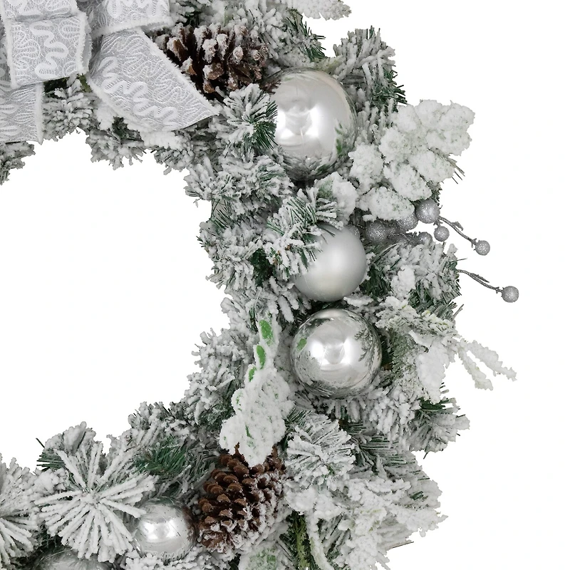 Northlight Glitter And Frosted Foliage Artificial With Bow 30-Inch Unlit Wreath
