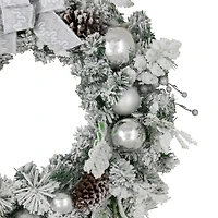 Northlight Glitter And Frosted Foliage Artificial With Bow 30-Inch Unlit Wreath