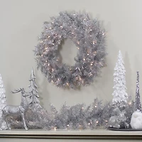 Northlight 24" Silver Tinsel Artificial Clear Lights Pre-Lit Wreath