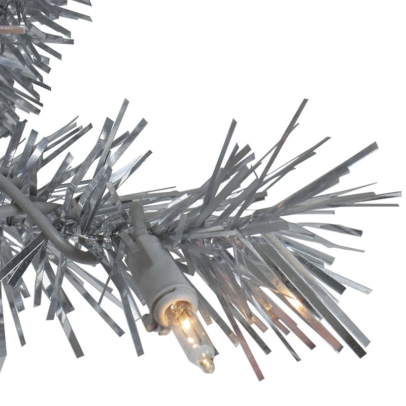 Northlight 24" Silver Tinsel Artificial Clear Lights Pre-Lit Wreath