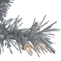 Northlight 24" Silver Tinsel Artificial Clear Lights Pre-Lit Wreath