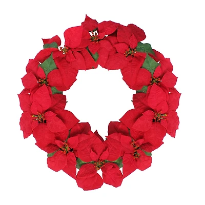 Northlight 24" Red Artificial Poinsettia Flower Unlit Wreath