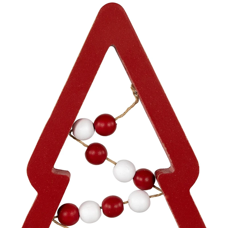 Northlight 11.75" Red And White Beaded Trees Wooden 3-pc. Christmas Tabletop Decor