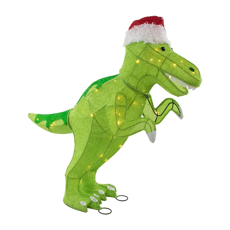 Northlight 30" Led Tinsel Santa T-Rex Dinosaur Outdoor Christmas Yard Art