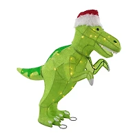 Northlight 30" Led Tinsel Santa T-Rex Dinosaur Outdoor Christmas Yard Art