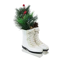 Northlight 12" Led White Skates With Floral Arrangement Christmas Tabletop Decor