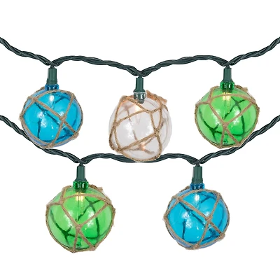 Northlight 10ct Natural Jute Wrapped Multi-Color Ball 8.5ft Green Wire String Lights