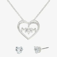 Sparkle Allure Mom Womens Cubic Zirconia Pure Silver Over Brass Heart 2-pc. Jewelry Set