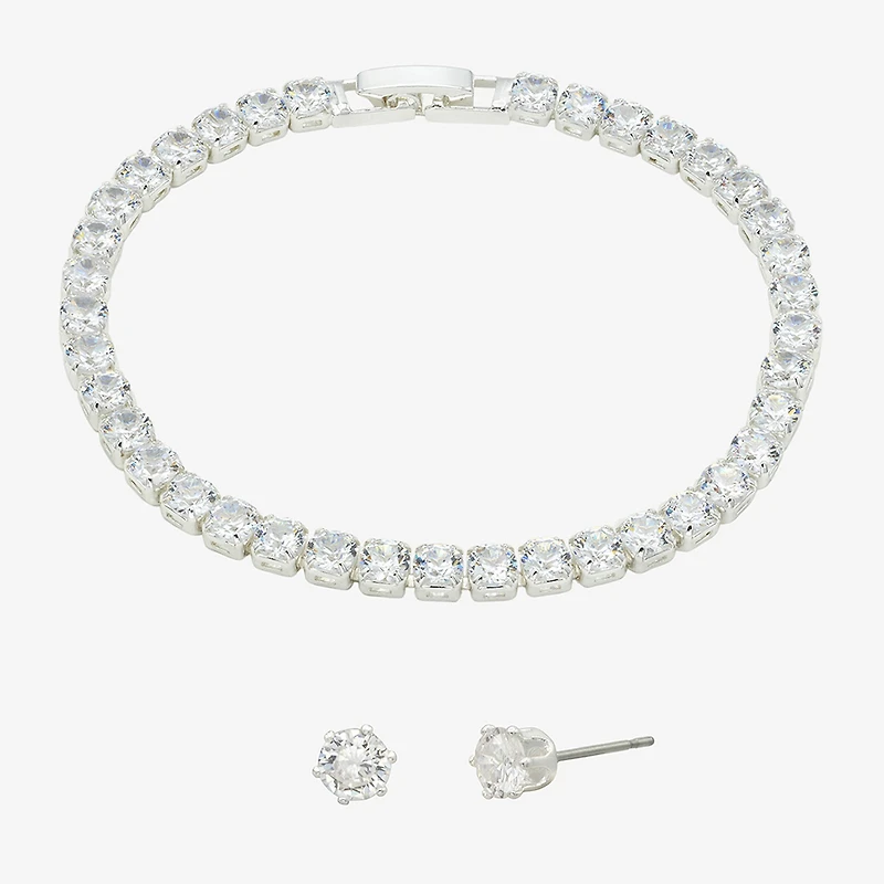 Sparkle Allure Womens Cubic Zirconia Pure Silver Over Brass Round -pc. Jewelry Set