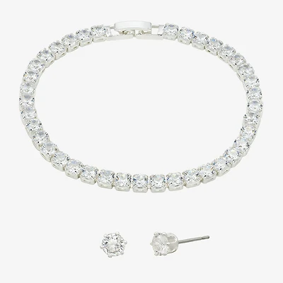 Sparkle Allure Womens Cubic Zirconia Pure Silver Over Brass Round 2-pc. Jewelry Set