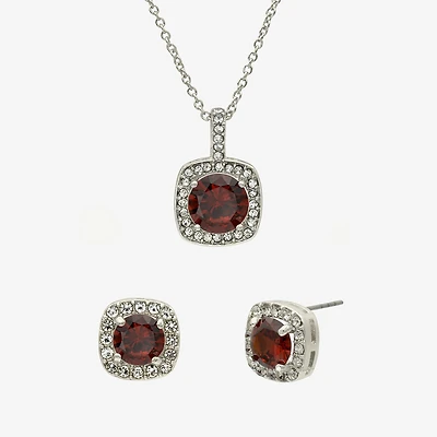 Sparkle Allure Womens Red Cubic Zirconia Pure Silver Over Brass Square 2-pc. Jewelry Set