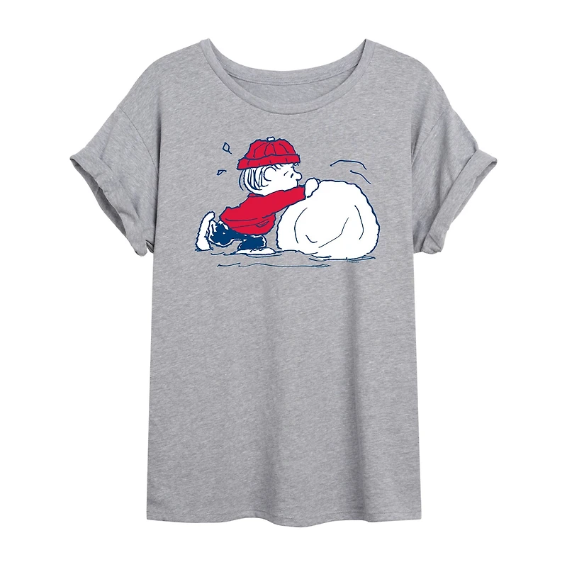 Peanuts Snow Tee Womens Crew Neck Short Sleeve Regular Fit Graphic T-Shirt