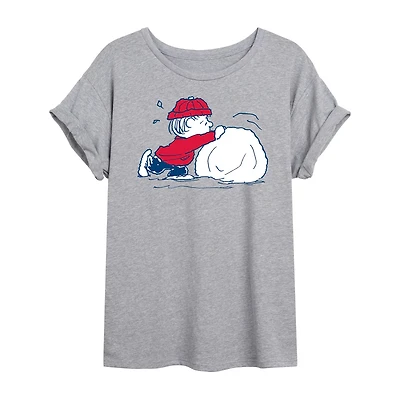 Peanuts Snow Tee Womens Crew Neck Short Sleeve Regular Fit Graphic T-Shirt