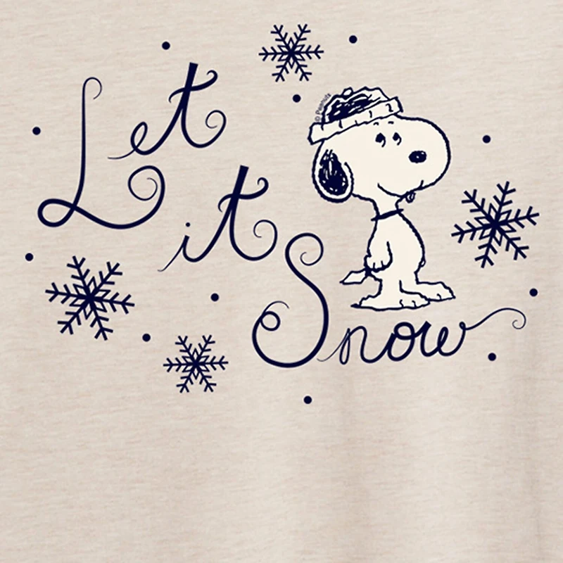 Peanuts Let It Snow Tee Womens Juniors Crew Neck Short Sleeve Regular Fit Snoopy Graphic T-Shirt