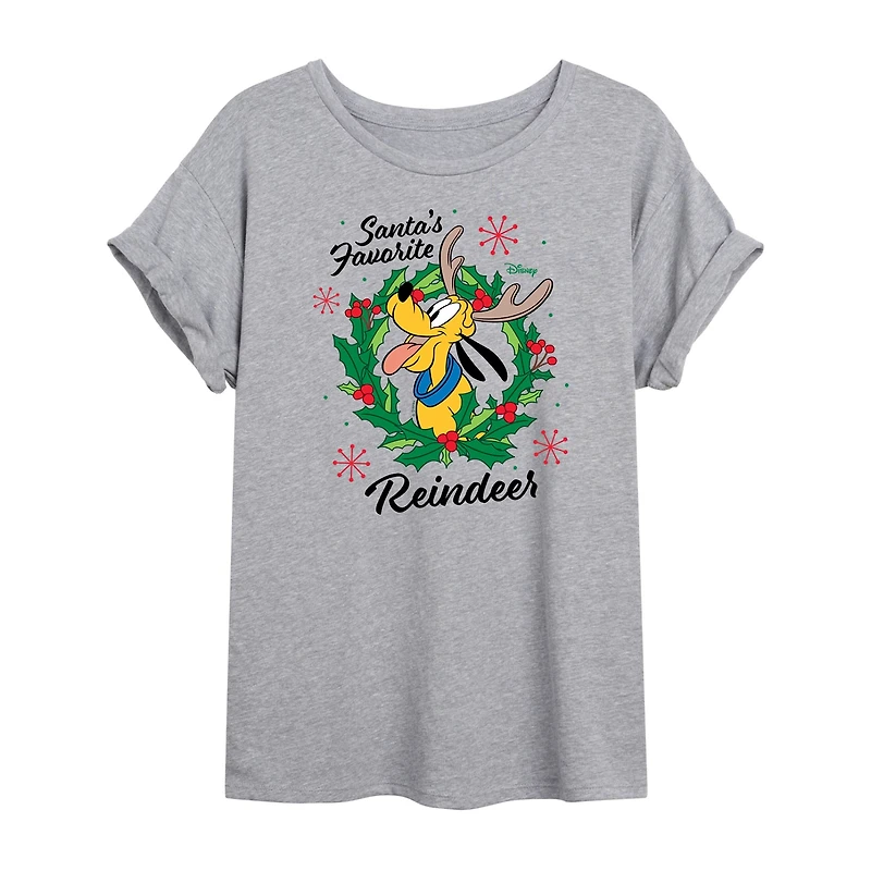 Pluto Reindeer Tee Womens Crew Neck Short Sleeve Graphic T-Shirt