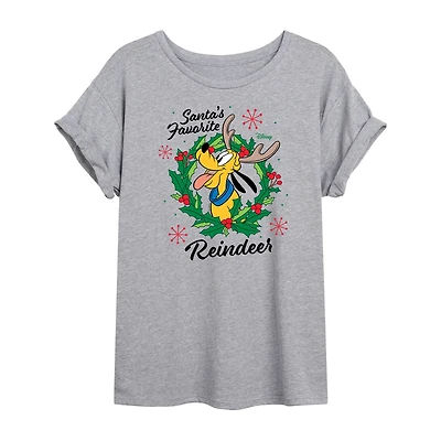 Pluto Reindeer Tee Womens Crew Neck Short Sleeve Graphic T-Shirt