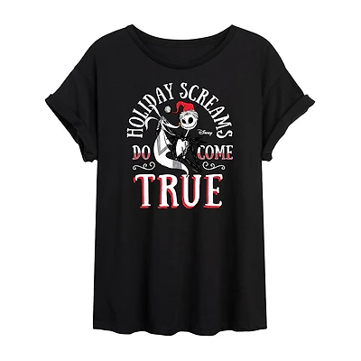 Nightmare Before Christmas Holiday Screams Tee Womens Crew Neck Short Sleeve Graphic T-Shirt