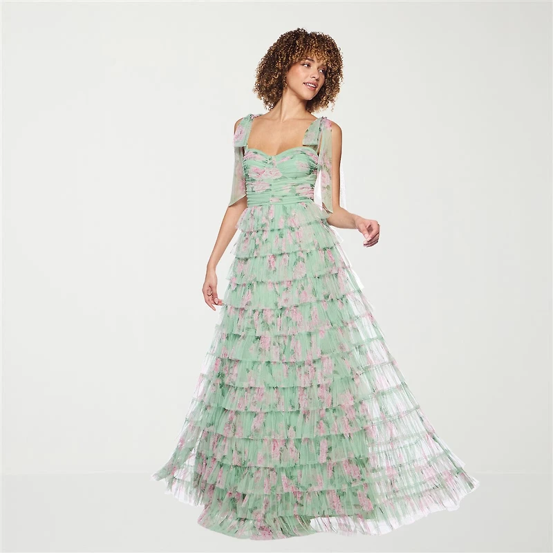 B. Smart Womens Juniors Sweetheart Neck Sleeveless Floral A-Line Dress