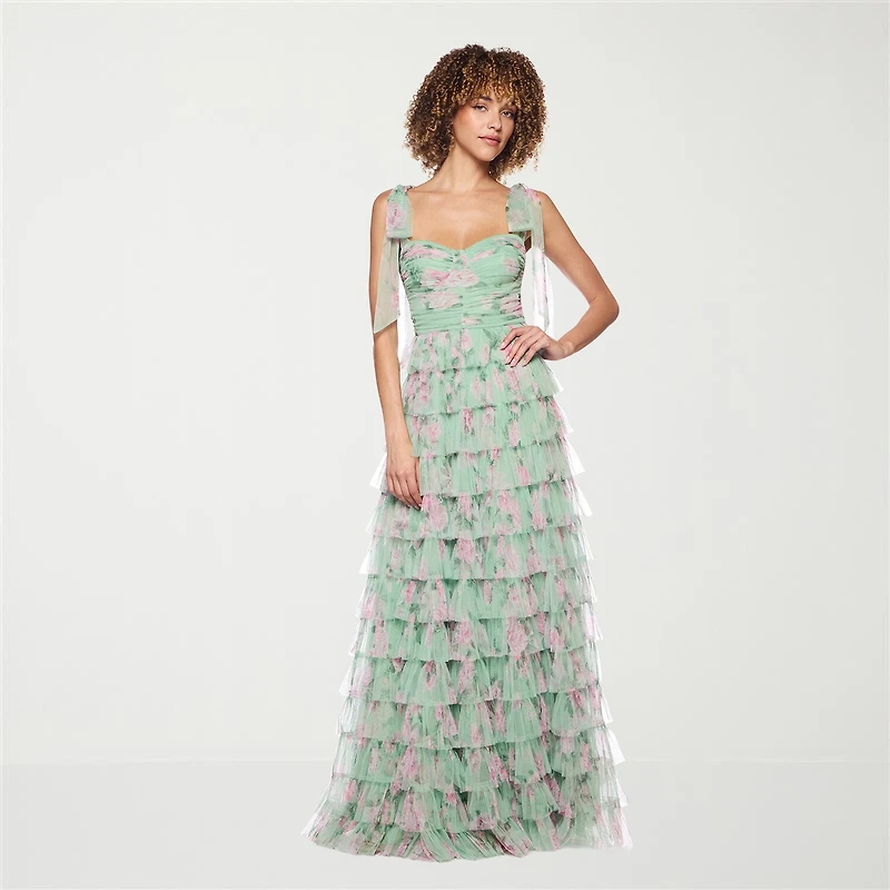 B. Smart Womens Juniors Sweetheart Neck Sleeveless Floral A-Line Dress