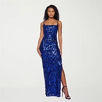 B. Smart Womens Juniors Square Neck Sleeveless Sequin Scroll Bodycon Dress