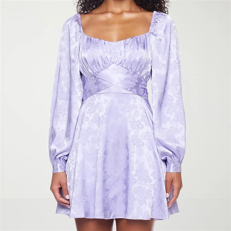 B. Smart Womens Juniors Scoop Neck Long Sleeve Satin Babydoll Dress