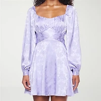 B. Smart Womens Juniors Scoop Neck Long Sleeve Satin Babydoll Dress