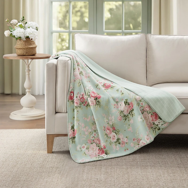 Laura Ashley Reversible Coco Plush Throw
