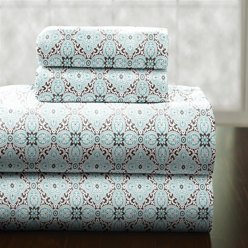 Pointehaven Cotton Heavy Weight 170 GSM Printed Flannel Sheet Set