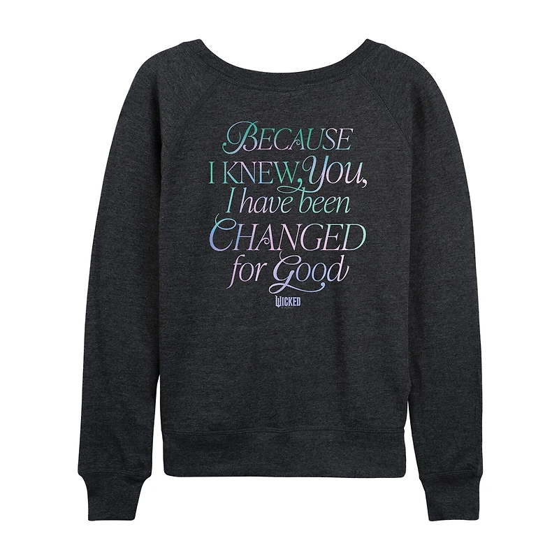 Wicked For Good Womens Boat Neck Long Sleeve Graphic T-Shirt