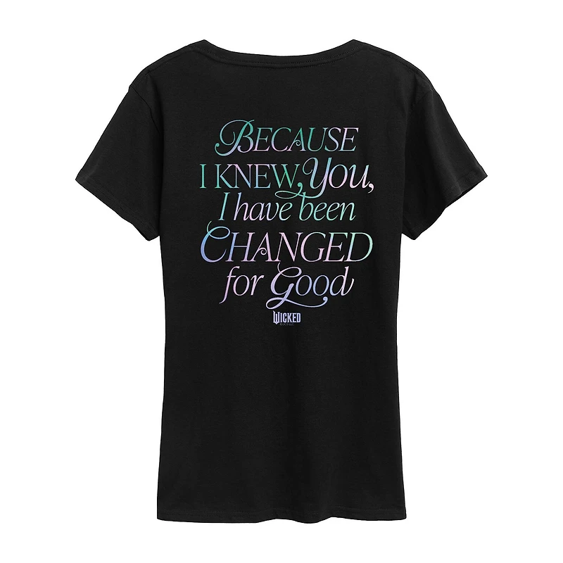 Wicked For Good Womens Crew Neck Short Sleeve Regular Fit Graphic T-Shirt